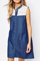 Oasap Essential Lace Paneled A-line Denim Dress