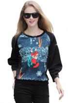 Oasap Chic Red Fox Pattern Black Sweatshirt