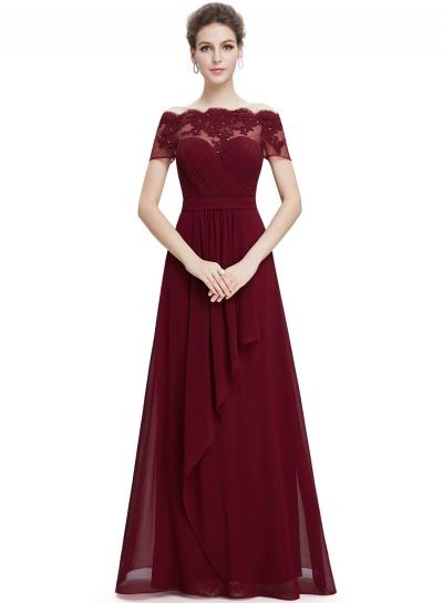 Oasap Women Short Sleeve Floral Lace Maxi Prom Evening Dress