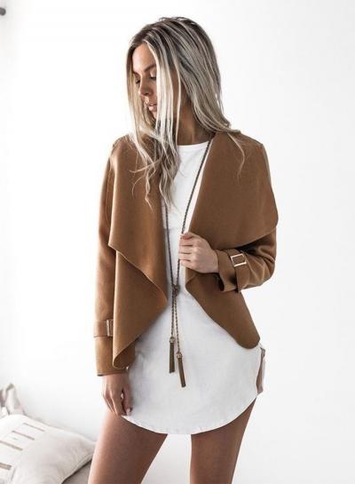 Oasap Turn Down Collar Long Sleeve Open Front Coats