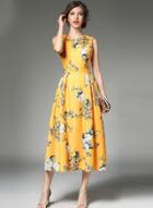 Oasap Sleeveless Floral A-line Midi Party Dress