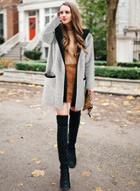 Oasap Fashion Long Sleeve Color Block Open Front Hooded Coat