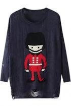 Oasap Cartoon Characters Pattern Distressed Sweater