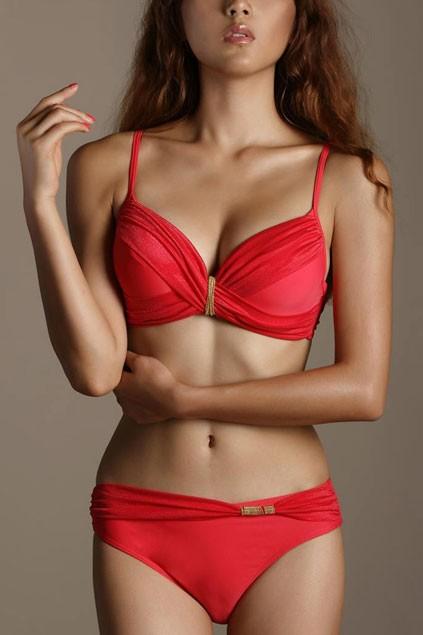 Oasap Pleated Gold Embellished Strappy Bikini