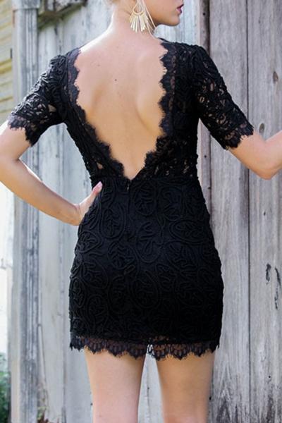 Oasap Chic Lace Trim Backless Body-con Dress