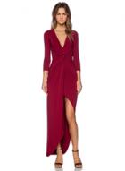 Oasap Deep V Neck Long Sleeve Split Irreuglar Maxi Dress