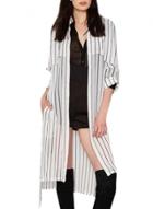 Oasap Women's Turn Down Collar Stripe Print Button Down Chiffon Shirt