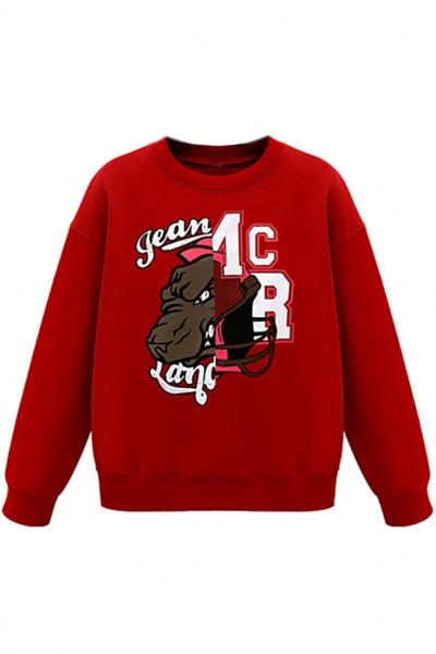 Oasap Red Chic Graphic Sweatshirt
