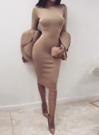 Oasap Round Neck Petal Flare Sleeve Bodycon Dress