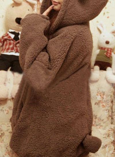 Oasap Cartoon Long Sleeve Zip Up Bear Ear Plush Hoodie