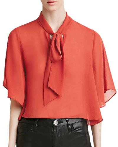 Oasap Women's Solid Tie Neck Flare Sleeve Chiffon Blouse