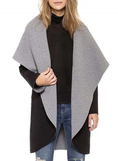 Oasap Women's Color Block Turn Down Collar Shawl Coat