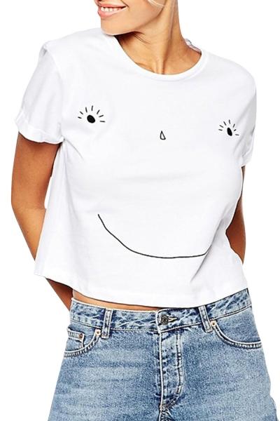 Oasap Fashion Smile Graphic Round Neck Short Sleeve Knit Tee