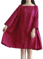 Oasap Women's Casual Solid Color Long Sleeve Loose Fit Linen Dress