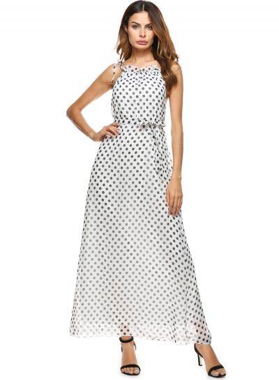 Oasap Halter Polka Dot Maxi Sleeveless Dress