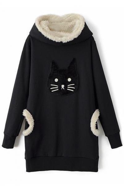 Oasap Thermal Black Long Sweatshirt