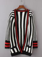 Oasap Striped Long Sleeve Pockets Cardigan Sweater