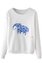 Oasap Sweet Elephant Pattern Round Neck Sweatshirt