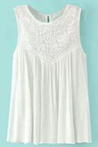 Oasap White Lace Paneled Pleated Vest