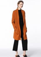 Oasap Turn Down Collar Long Sleeve Solid Color Slim Fit Cardigan