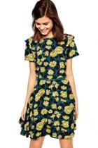 Oasap Yellow Floral Mini Dress