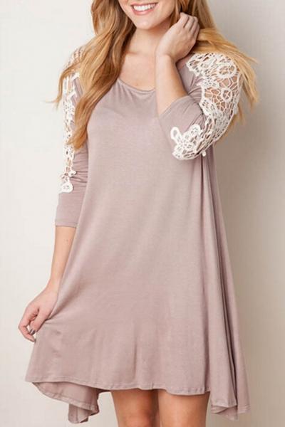 Oasap Chic Lace-trimmed Trapeze Dress