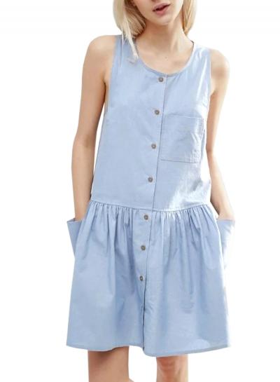 Oasap Women's Casual Sleeveless Button Front Dress With Pockets
