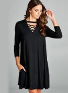 Oasap Fashion V Neck Criss Cross Long Sleeve Dress