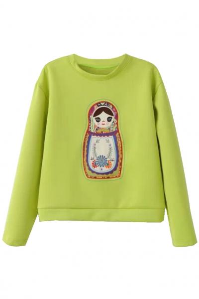 Oasap Delicate Doll Print Sweatshirt