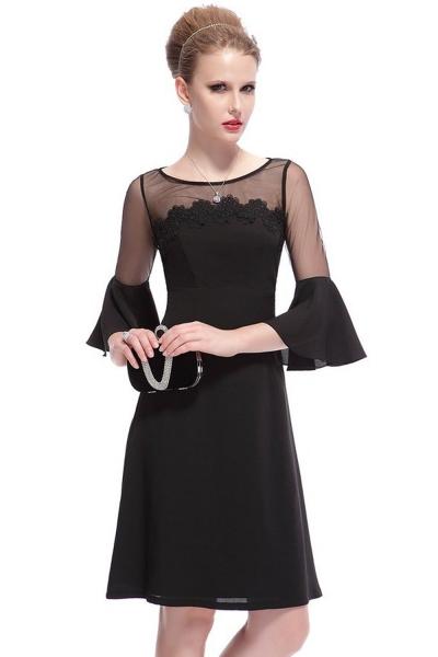 Oasap Stylish 3/4 Sleeve Sheer Lacey A-line Little Black Dress