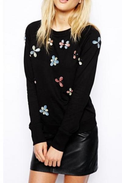 Oasap Sweet Floral Decoration Long Sleeve Sweatshirt