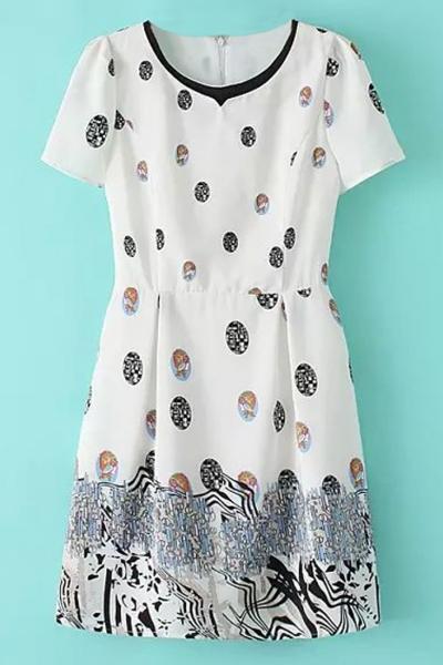 Oasap Dot Graphic Print Pleated Dress