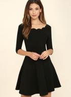 Oasap Solid Color Half Sleeve A-line Dress