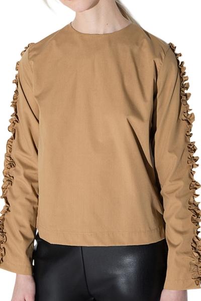 Oasap Women's Round Neck Long Sleeve Ruffle Panel Blouse