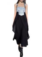 Oasap Women's Fashion Summer Denim Chiffon Midi Overalls Dress