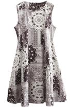 Oasap Vintage Print Sleeveless Round Neck A-line Dress