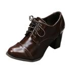 Oasap Solid Color Block Heels Brogue Shoes