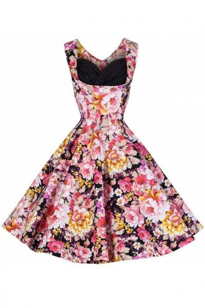 Oasap Hepburn Style Wrapped Chest Floral Pattern Bubble Dress