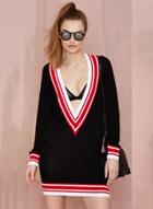 Oasap Women's V Neck Multi Stripes Knitted Dress