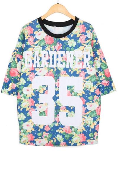 Oasap 35 Floral Half Sleeve Sweatshirt