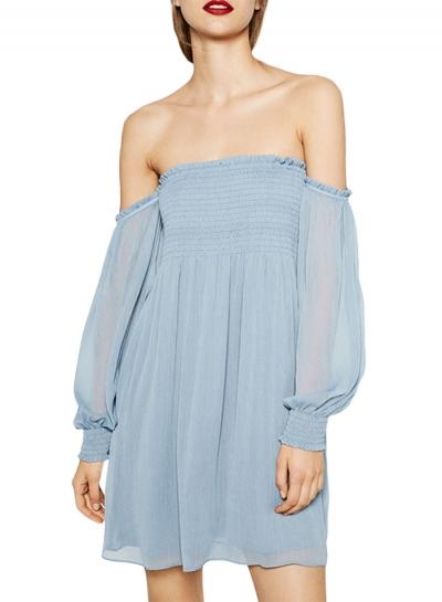 Oasap Women's Solid Color Off Shoulder Lantern Sleeve Dress