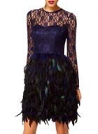 Oasap Women's Sheer Floral Lace Feather Paneled Party Dress