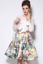 Oasap Woman Colorful Vibrant Floral Print Pleated Swing Skirt