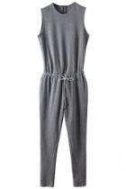 Oasap Casual Solid Grey Drawstring Jumpsuit