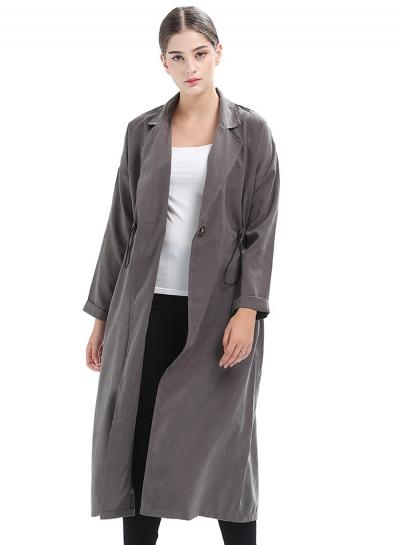 Oasap Turn Down Collar Long Sleeve Collact Waist Long Coat
