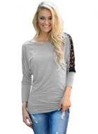 Oasap Fashion Floral Lace Insert 3/4 Sleeve Top
