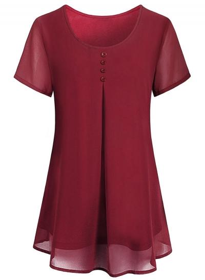 Oasap Round Neck Short Sleeve Buttons Tee Shirt