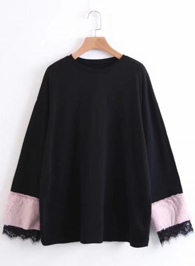 Oasap Color Block Lace Loose Fit Sweatshirt