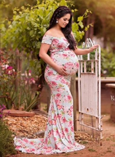 Oasap Boho Floral Off Shoulder Pregnant Dress