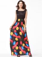 Oasap Sleeveless High Waist Floral Printed Maxi Dress